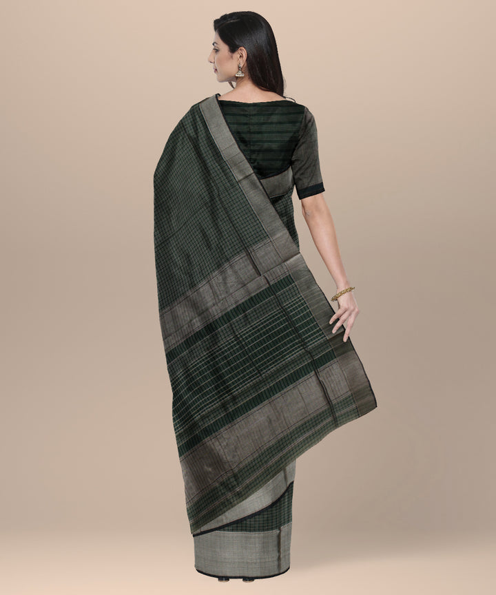 Dark green beige handloom maheshwari cotton silk saree