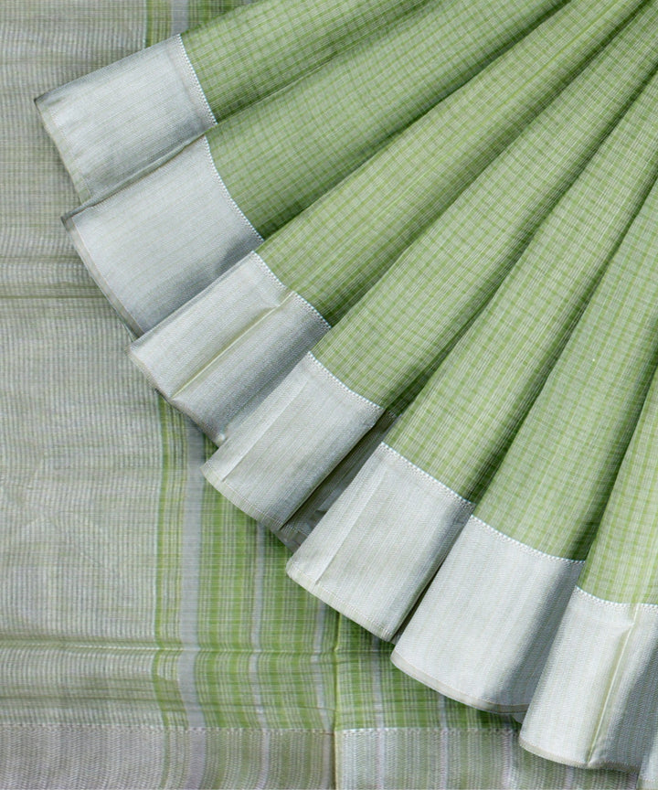 Light green checked handloom maheshwari cotton silk saree