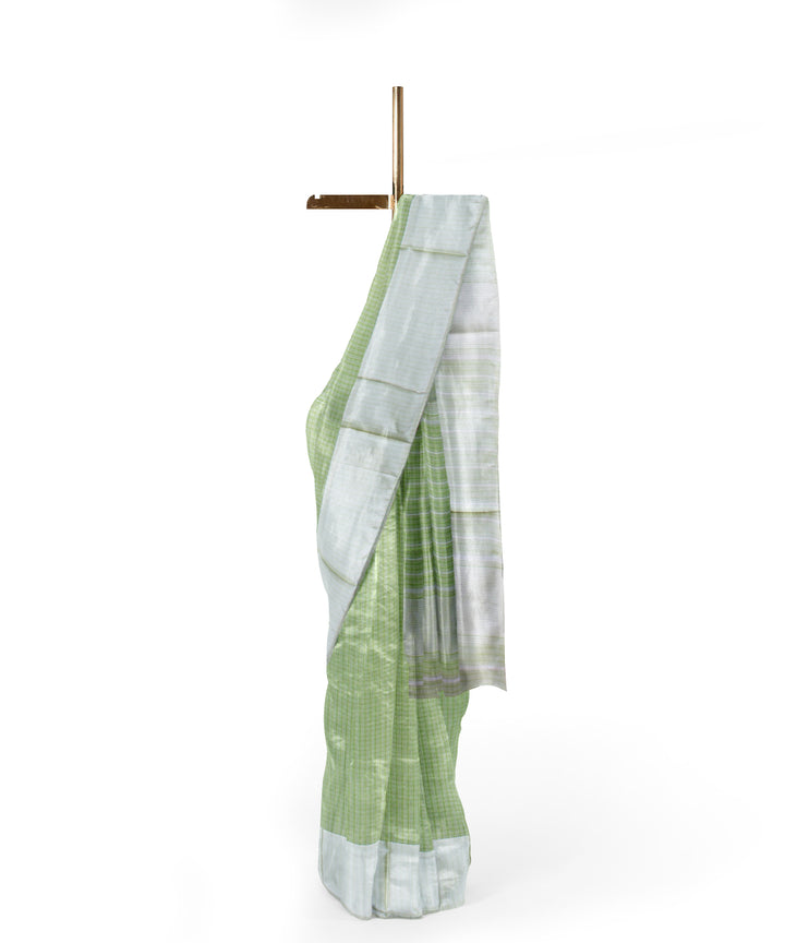 Light green checked handloom maheshwari cotton silk saree