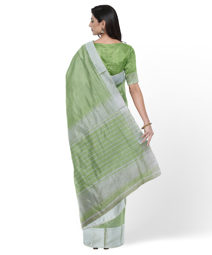 Light green checked handloom maheshwari cotton silk saree