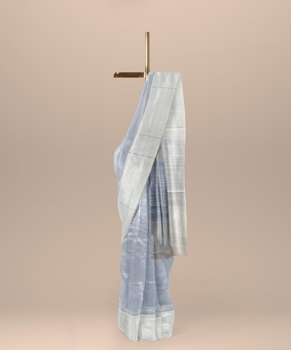 Sky blue checked handloom maheshwari cotton silk saree