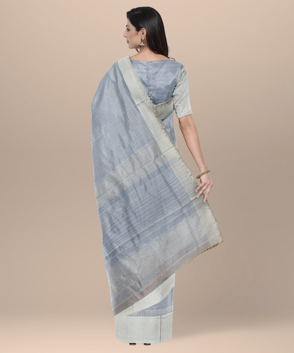 Sky blue checked handloom maheshwari cotton silk saree