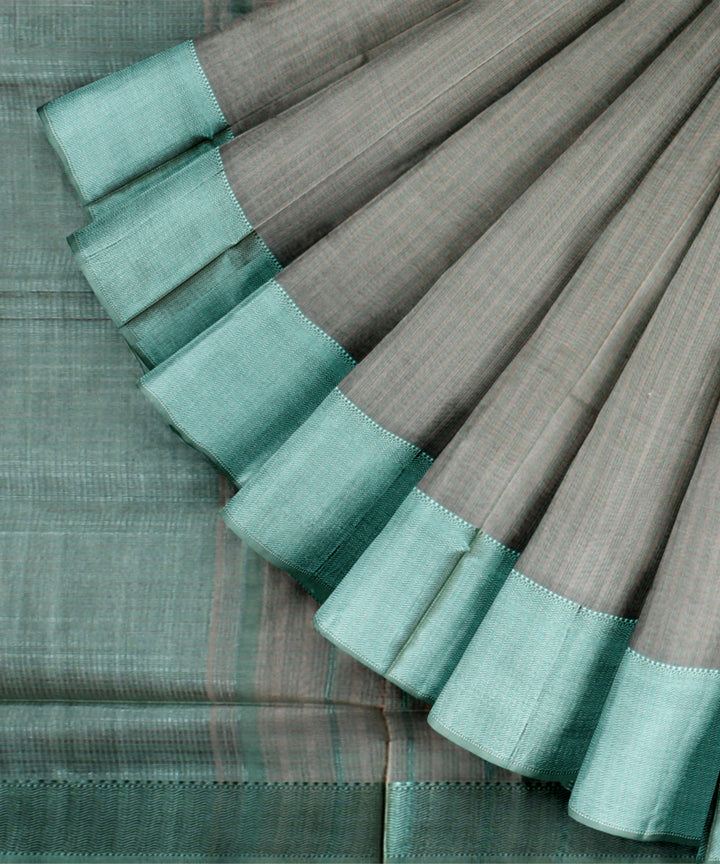 Beige green handloom maheshwari cotton silk saree