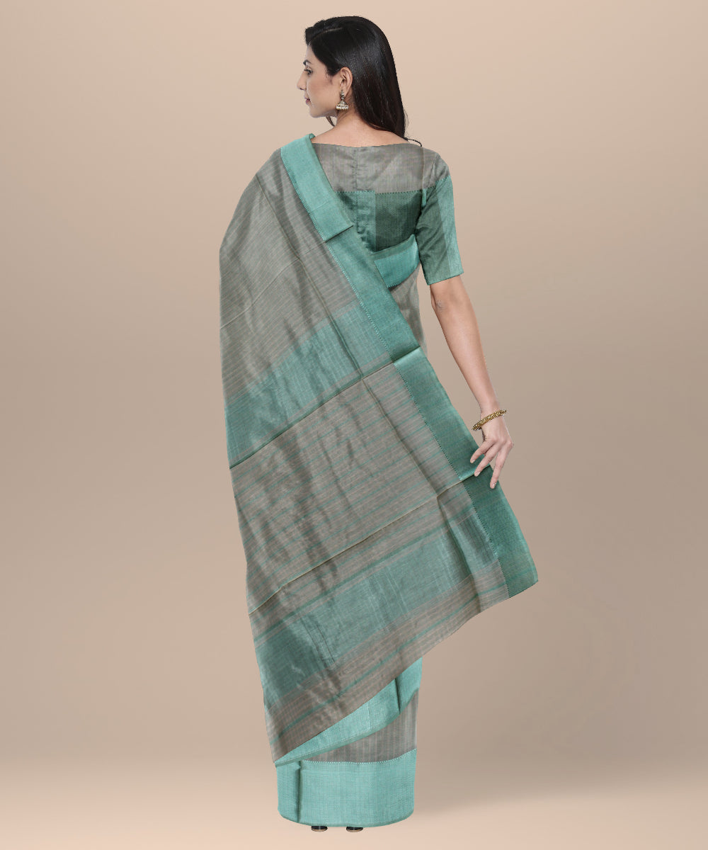 Beige green handloom maheshwari cotton silk saree