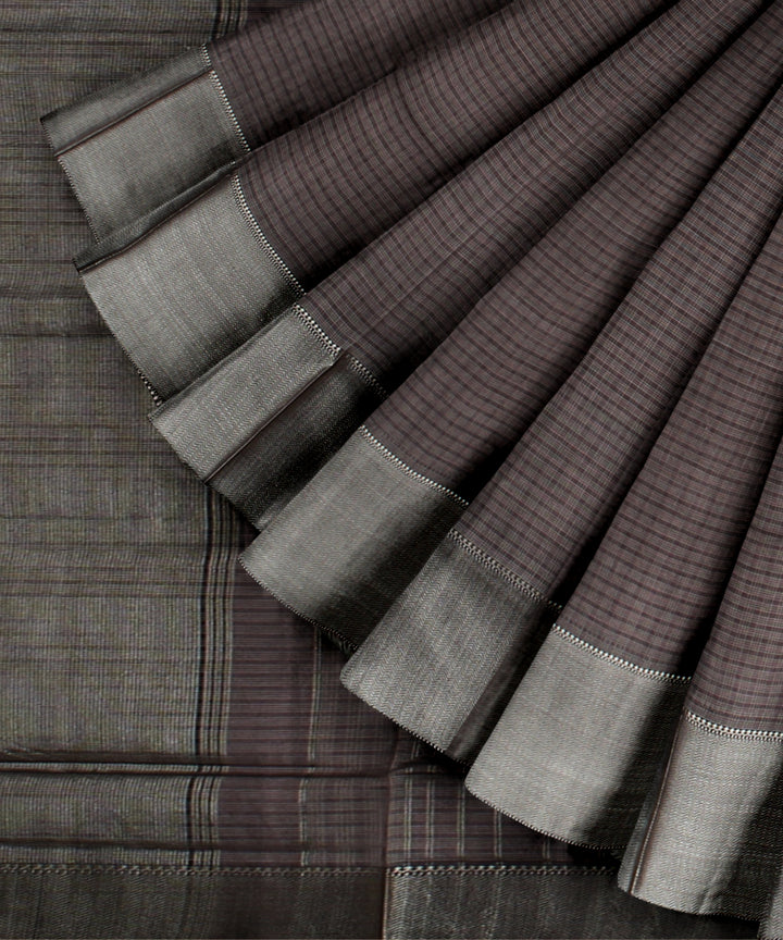 Brown checked handloom maheshwari cotton silk saree