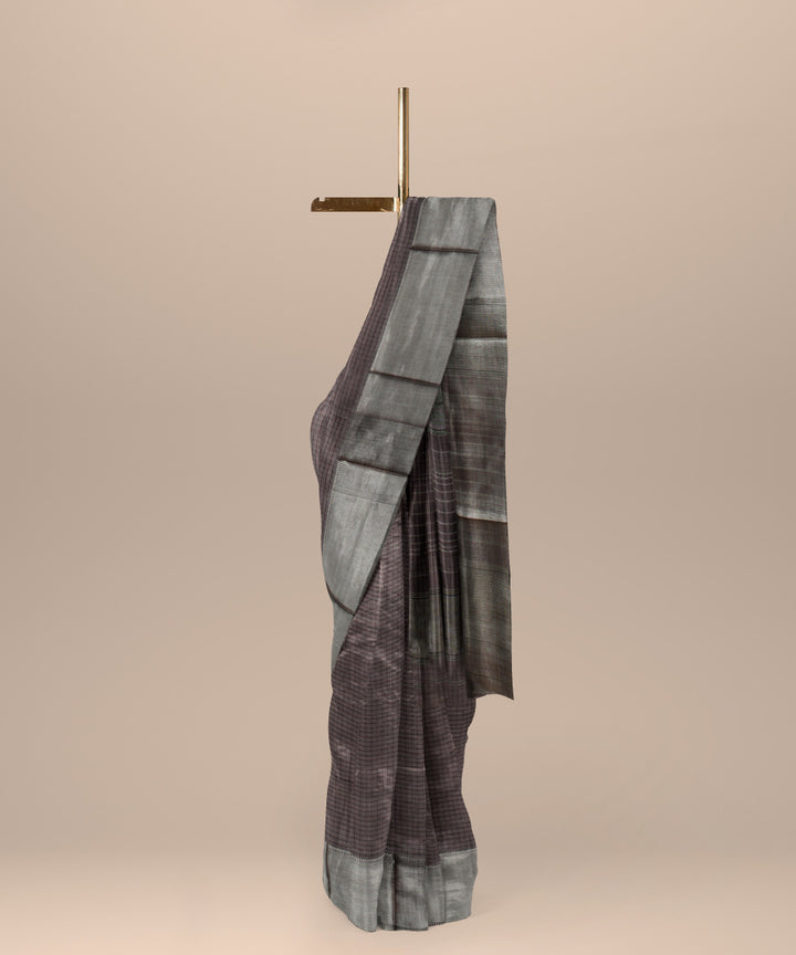 Brown checked handloom maheshwari cotton silk saree