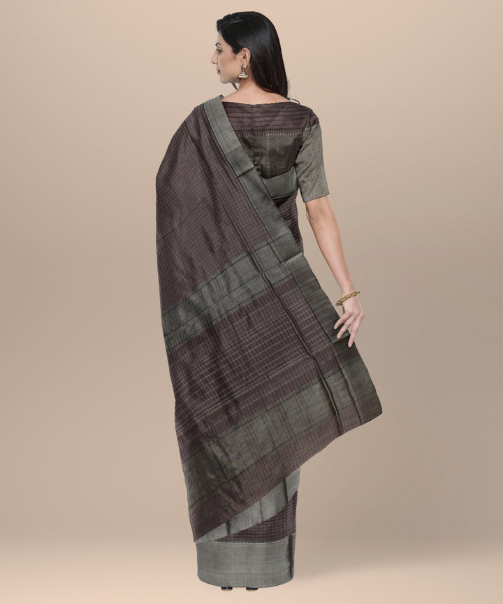 Brown checked handloom maheshwari cotton silk saree