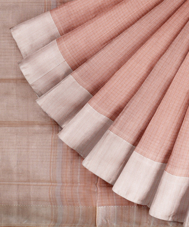 Peach checked handloom maheshwari cotton silk saree