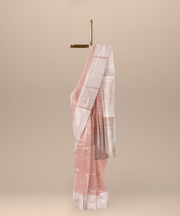 Peach checked handloom maheshwari cotton silk saree