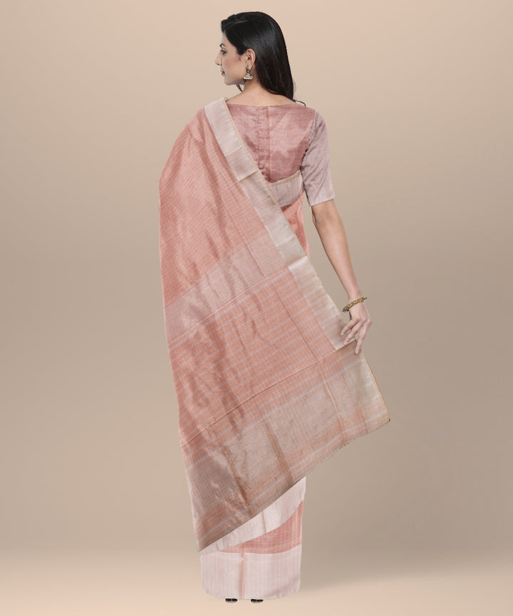 Peach checked handloom maheshwari cotton silk saree