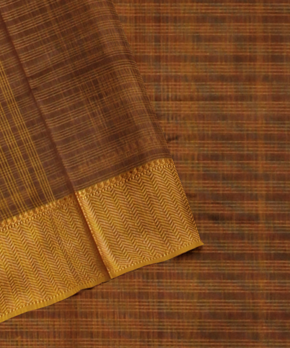Mustard brown checked handloom maheshwari cotton silk saree