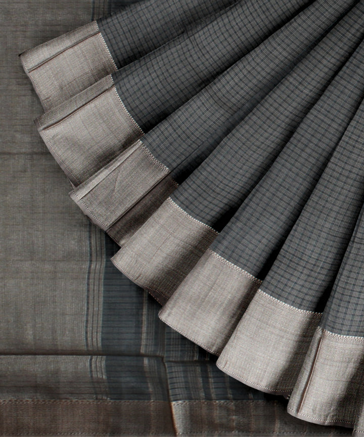 Grey checked handloom maheshwari cotton silk saree