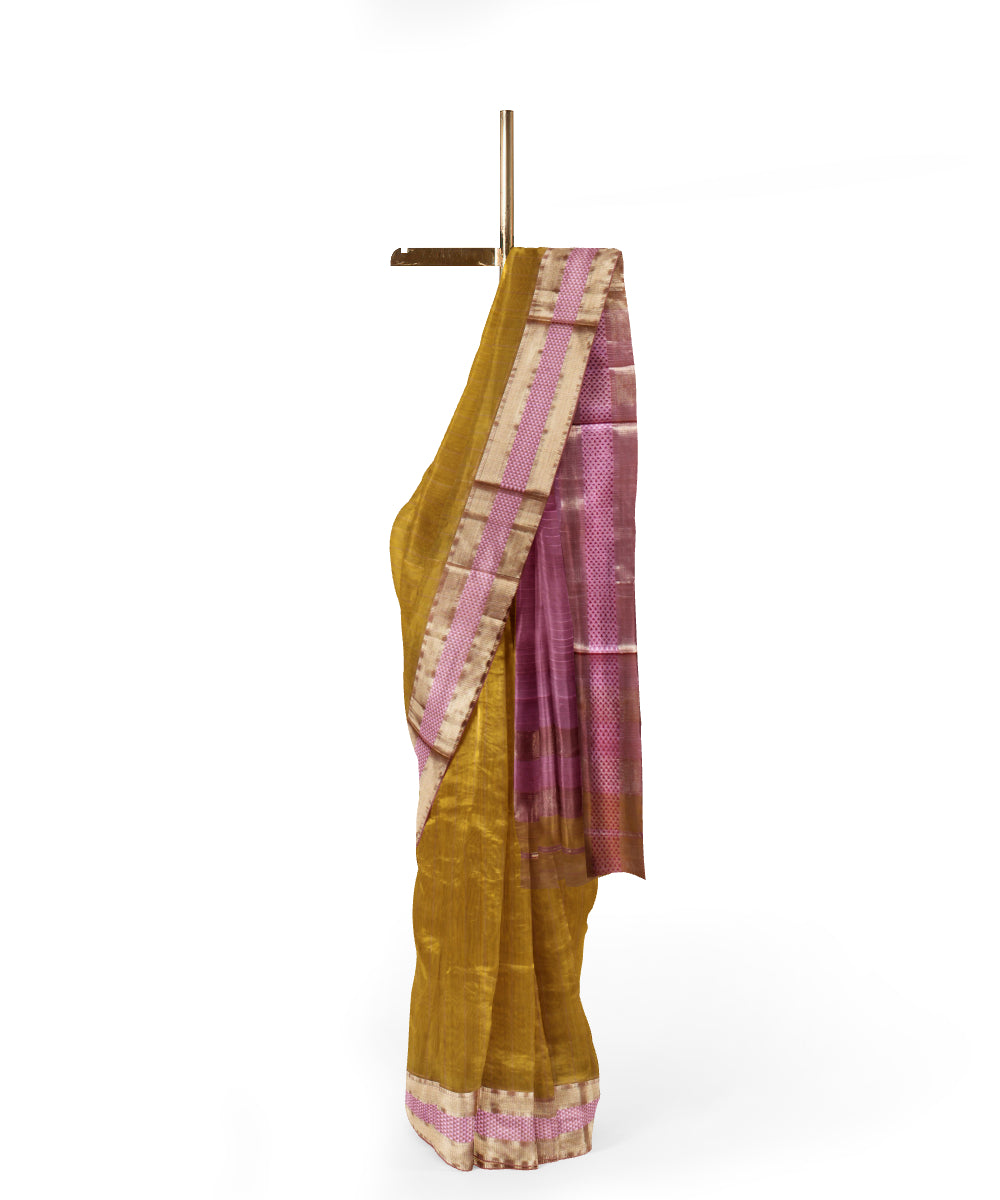 Multicolor yellow handloom maheshwari cotton silk saree