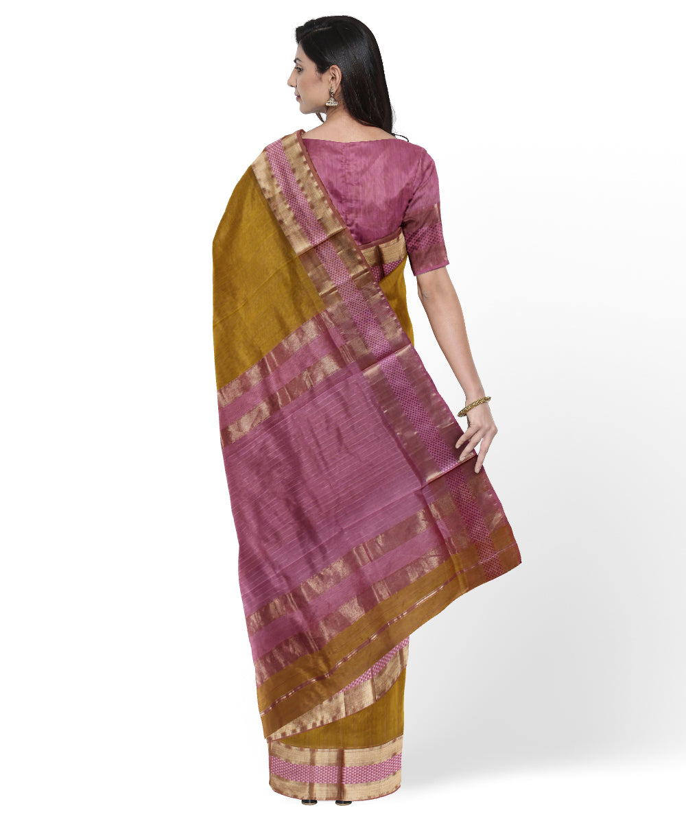 Multicolor yellow handloom maheshwari cotton silk saree