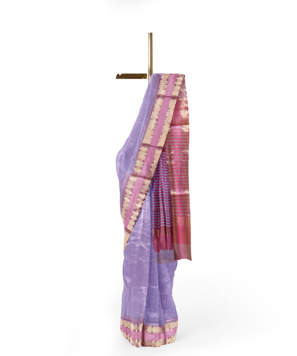 Multicolor red striped handloom maheshwari cotton silk saree