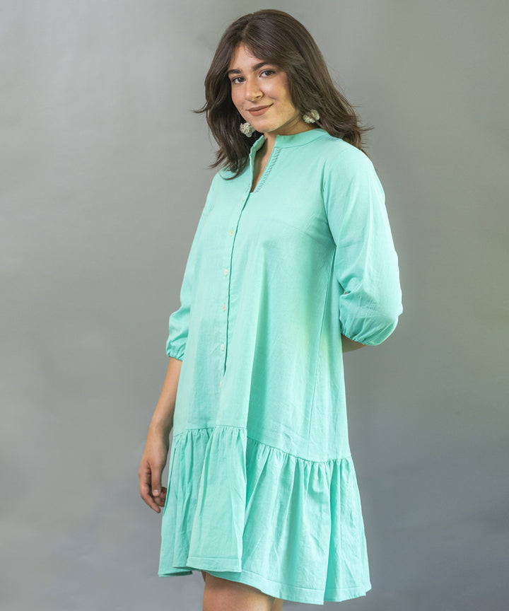 Green handwoven cotton flared short dress