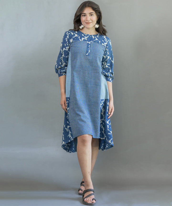 Indigo handblock printed cotton dress