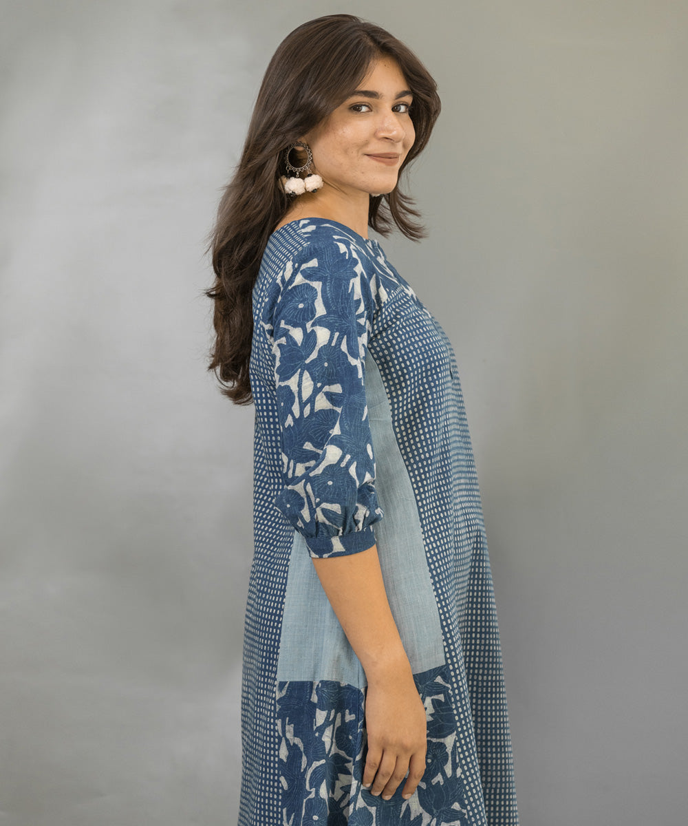 Indigo handblock printed cotton dress