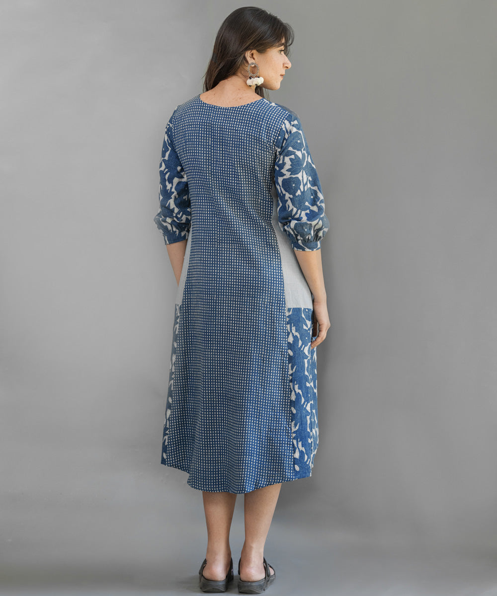 Indigo handblock printed cotton dress