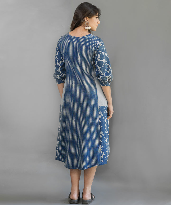 Indigo handblock printed cotton dress