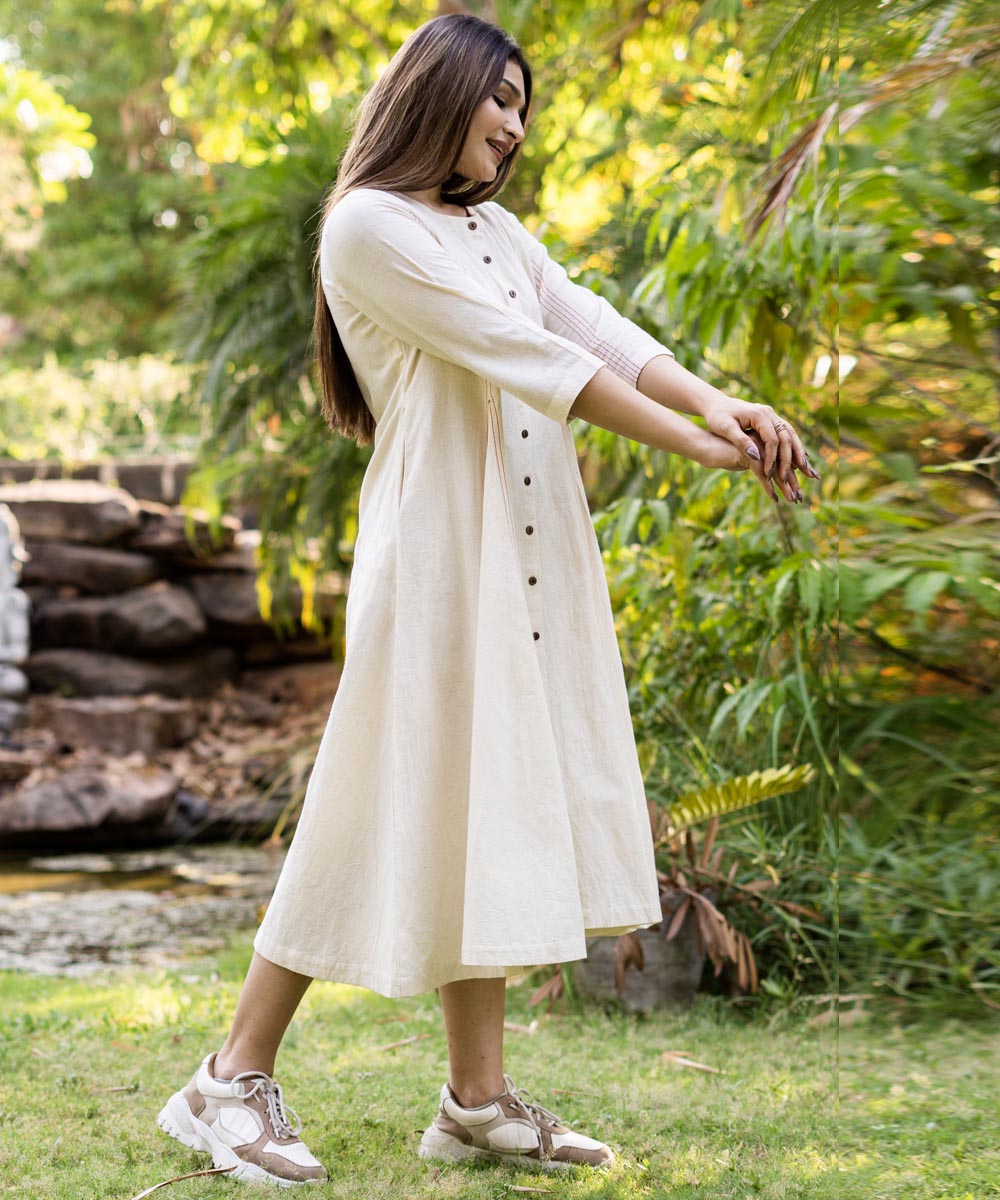 Offwhite handwoven cotton asymmetrical dress