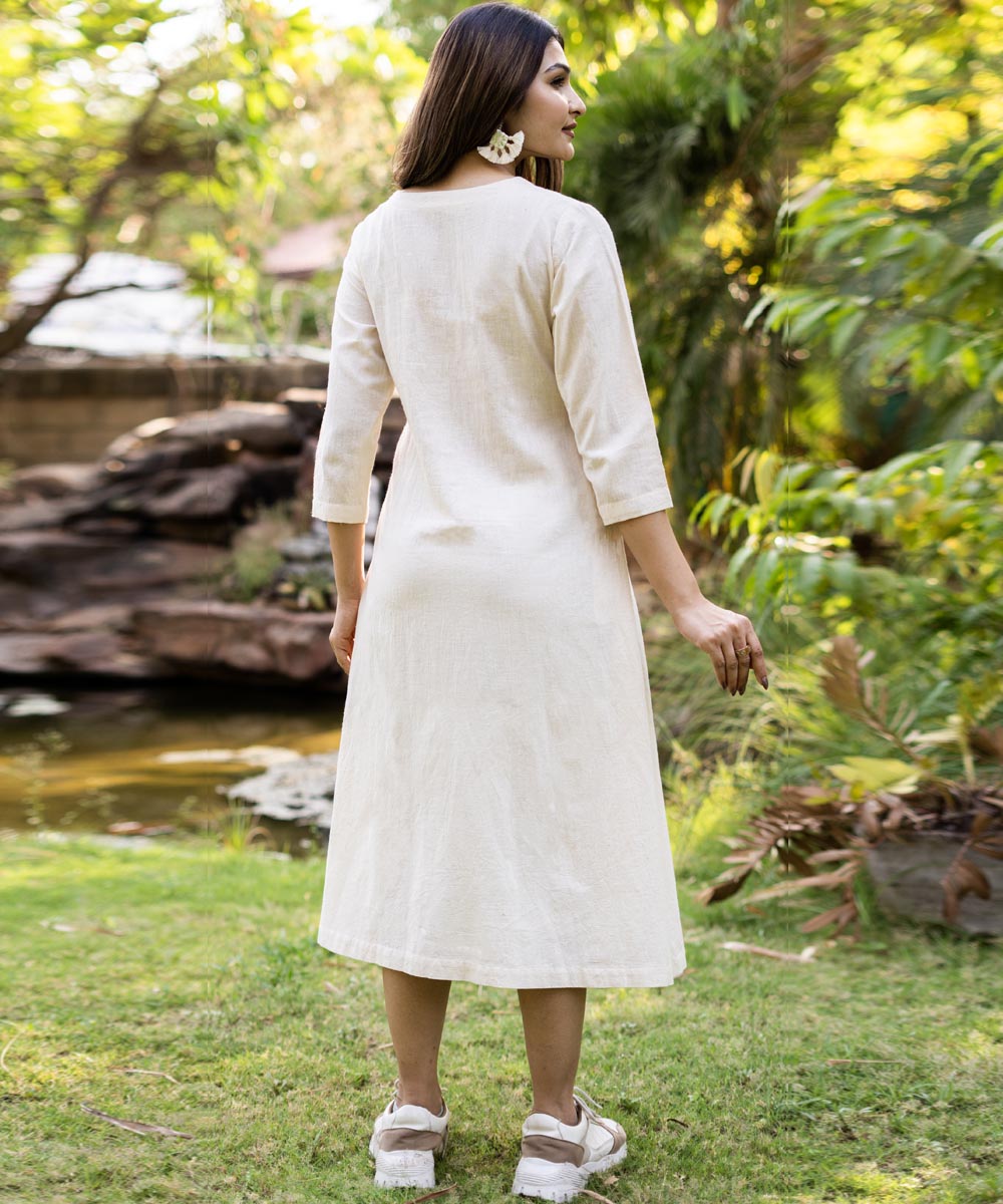 Offwhite handwoven cotton asymmetrical dress