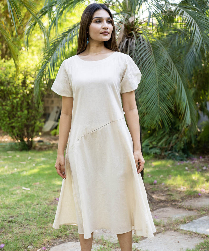 Beige handwoven muslin kora dress