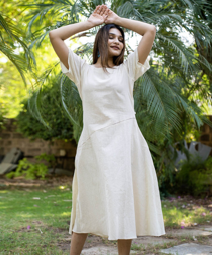 Beige handwoven muslin kora dress