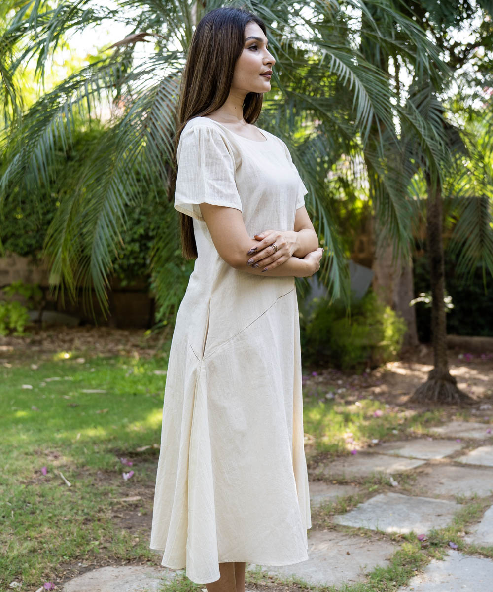 Beige handwoven muslin kora dress