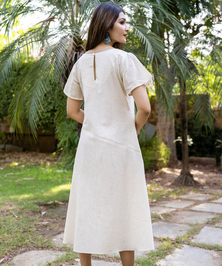 Beige handwoven muslin kora dress