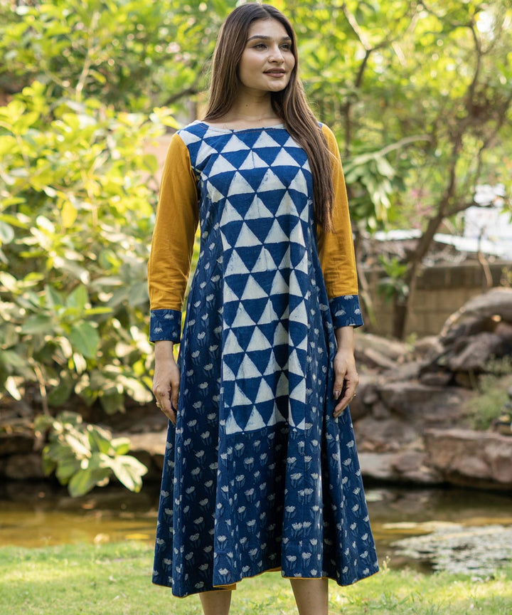 Indigo hand block print cotton dress