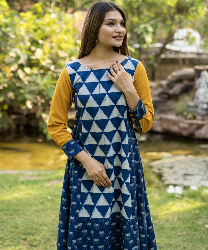 Indigo hand block print cotton dress