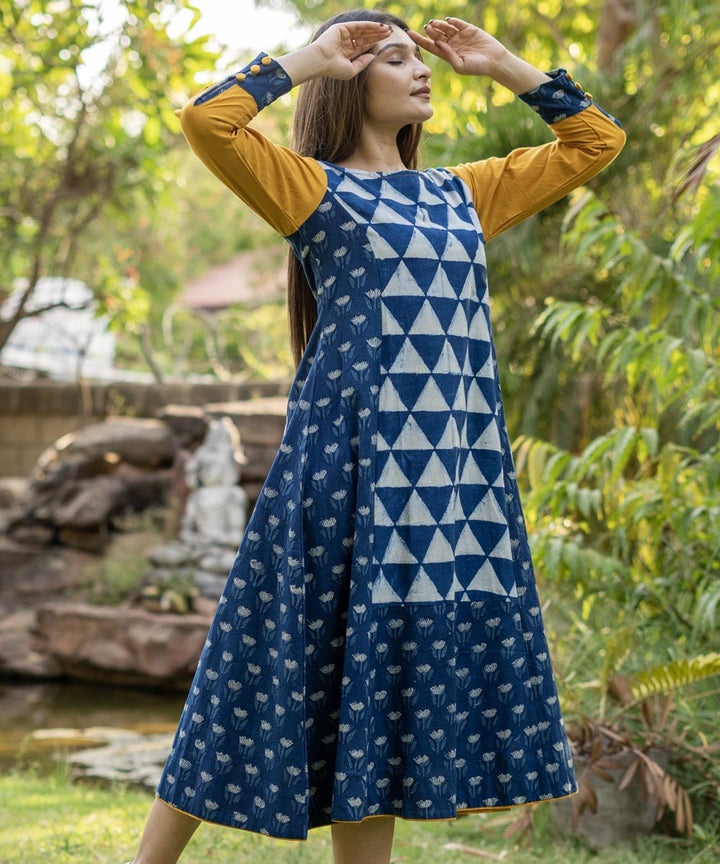 Indigo hand block print cotton dress