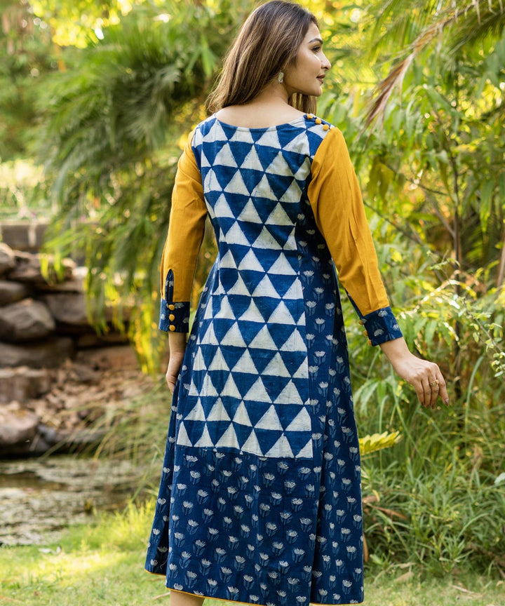 Indigo hand block print cotton dress