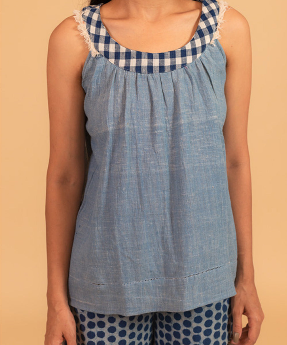 Indigo handwoven cotton top