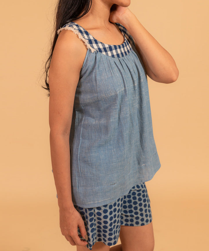 Indigo handwoven cotton top
