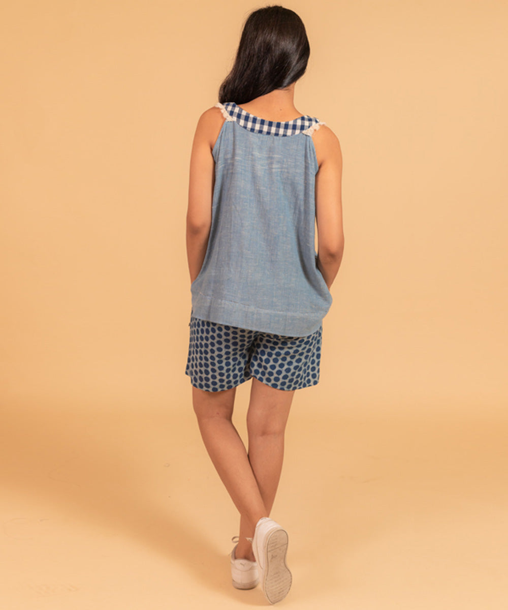 Indigo handwoven cotton top