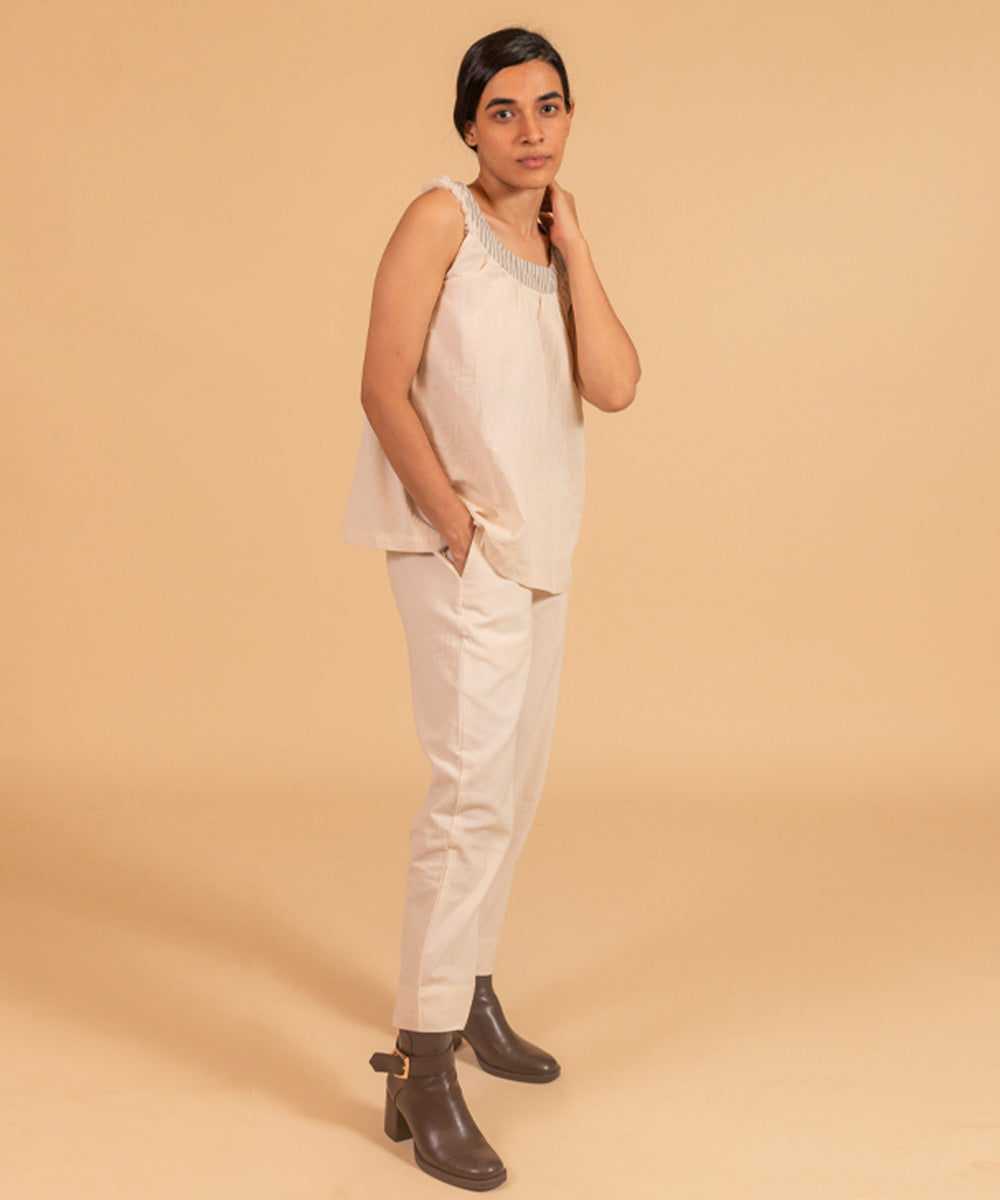 Offwhite cotton handwoven top