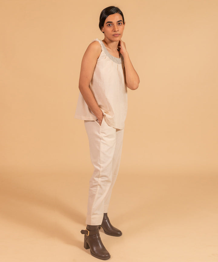 Offwhite cotton handwoven top