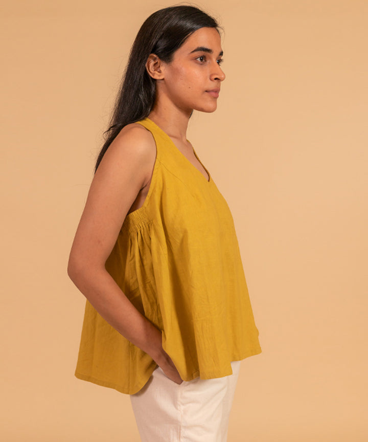 Mustard yellow handwoven cotton top