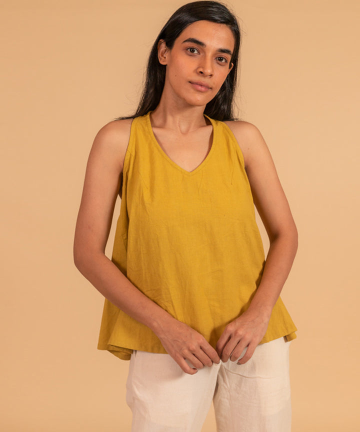 Mustard yellow handwoven cotton top