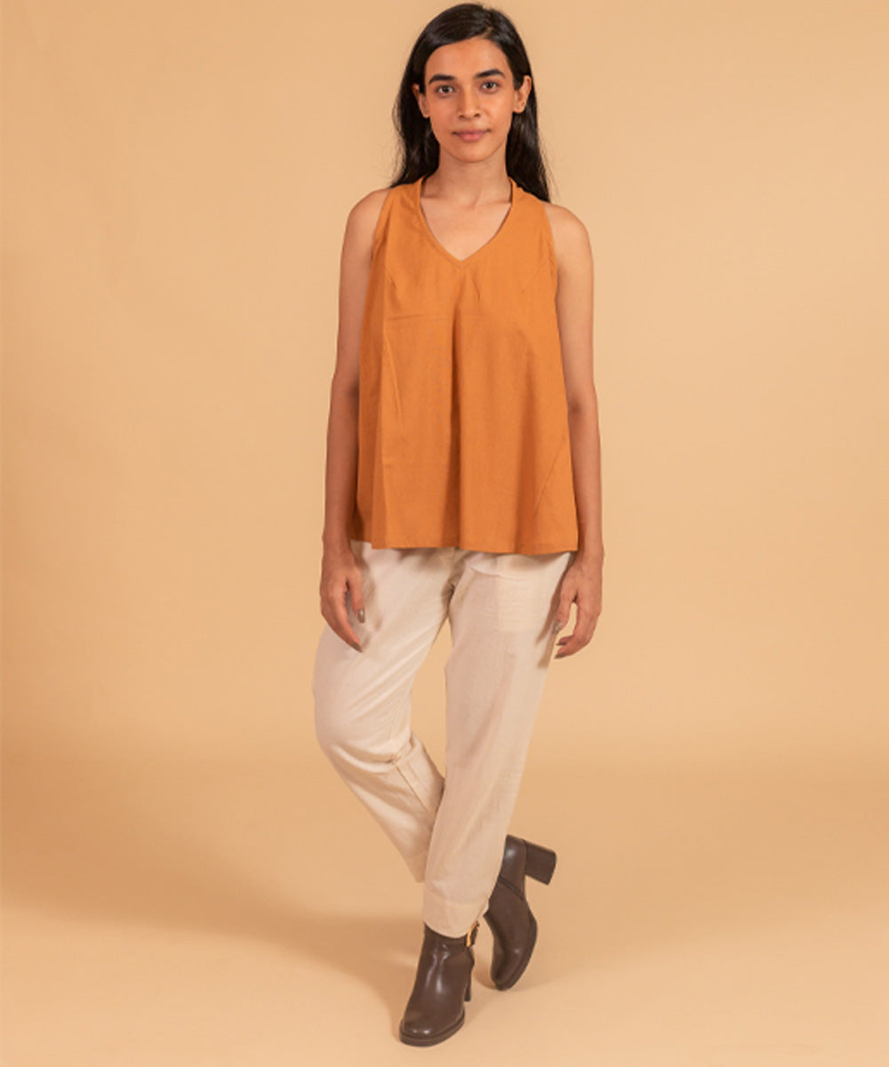 Golden brown handwoven cotton top