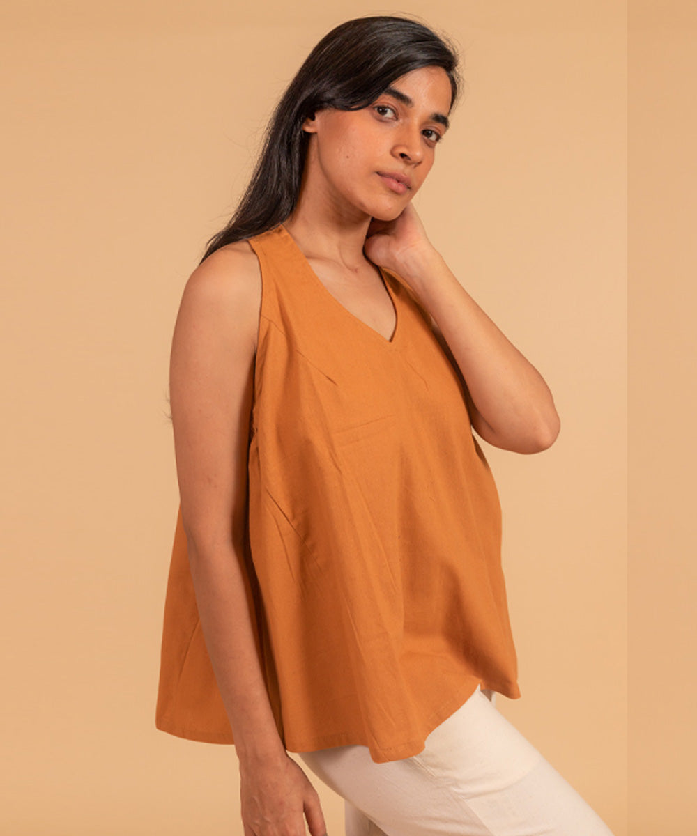 Golden brown handwoven cotton top