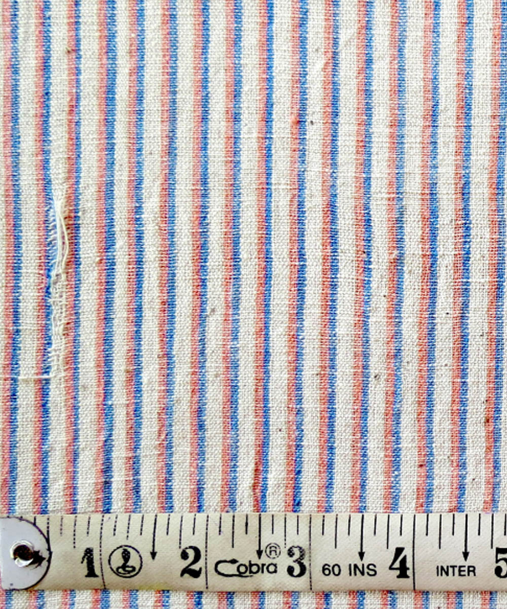 White multicolor stripe handspun handwoven cotton fabric