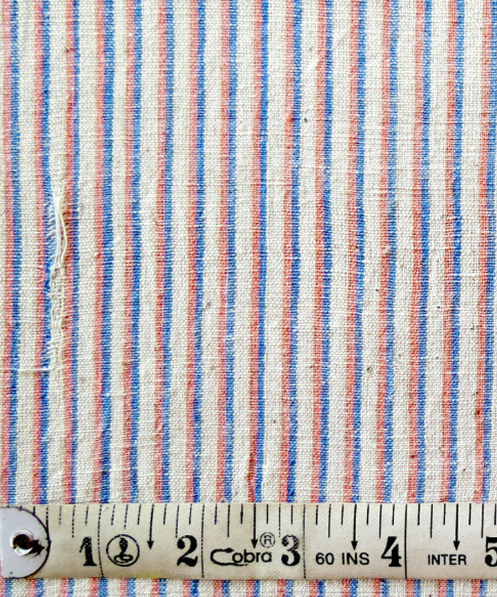 White multicolor stripe handspun handwoven cotton fabric