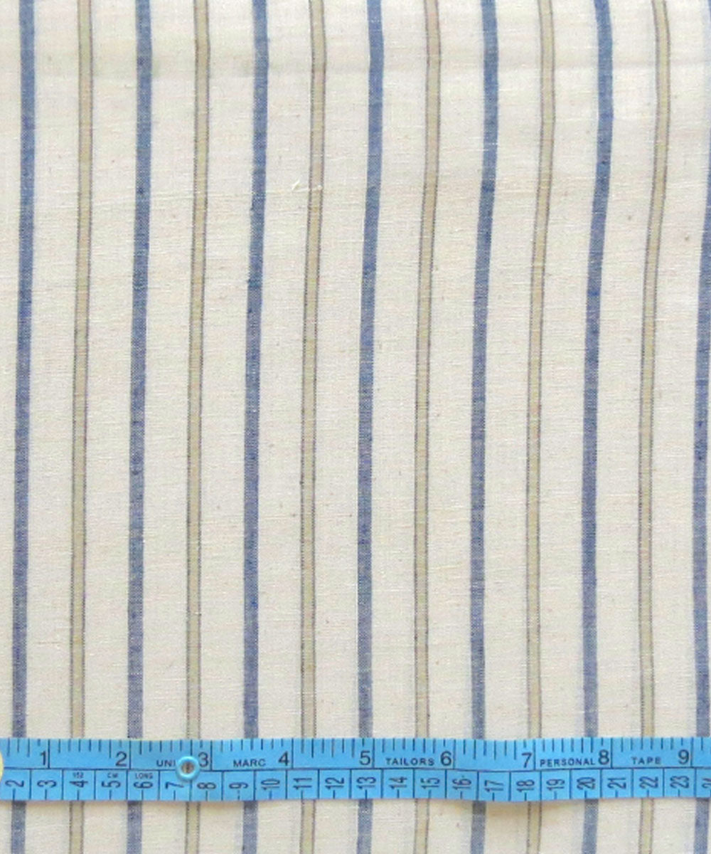 White grey green stripes handspun handwoven cotton fabric