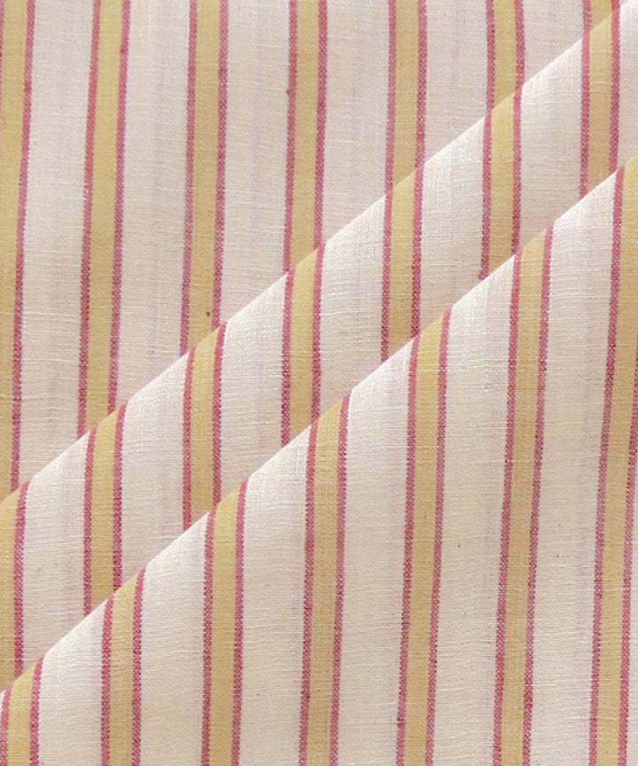 White yellow red stripes handspun handwoven cotton fabric