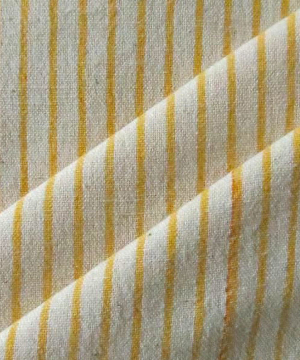 Yellow white handwoven cotton khadi fabric
