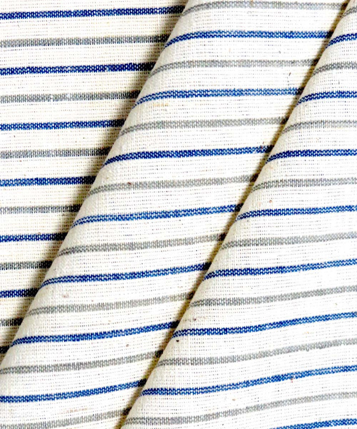 Cyan blue grey handwoven cotton khadi fabric
