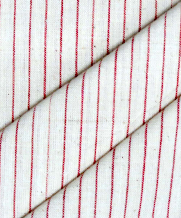 Cream red natural dyed handwoven cotton khadi fabric